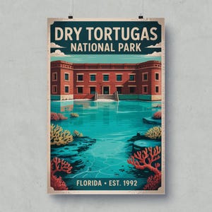 Plakat z Parku Narodowego Dry Tortugas w stylu vintage: Sztuka retro z podróży po Florydzie
