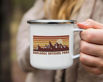 Badlands National Park Mug, Retro Sunset, Outdoors Adventure