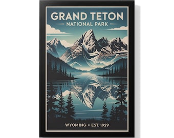 Pôster do Parque Nacional Grand Teton: Arte de viagem vintage, paisagem de Wyoming