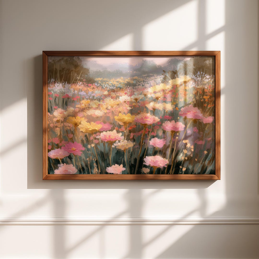 Wildflower Meadow Canvas, Pink Spring Field Wall Art, Floral Landscape ...