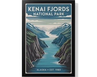 Plakat Parku Narodowego Kenai Fjords: Vintage wydruk artystyczny z podróży po Alasce
