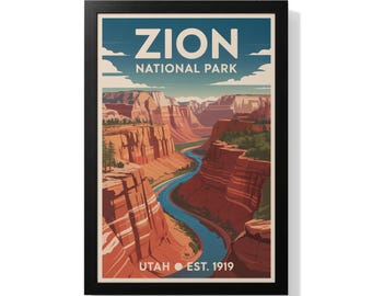 Zion National Park Vintage Travel Poster: Utah Scenic Landscape