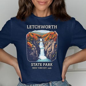 Letchworth State Park T-shirt Vintage New York Wodospad Graficzny T-shirt Miłośnik Natury Prezent Piesze Wędrówki Przygoda Pamiątka