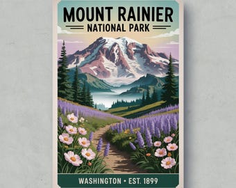 Mount Rainier National Park Poster: Vintage Travel Art Print