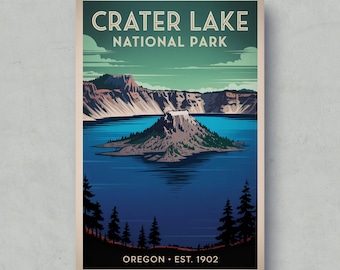 Vintage Crater Lake nationalpark-affisch: Retro Oregon-resetryck
