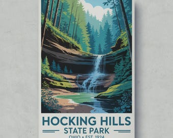 Vintage Hocking Hills State Park Poster, Ohio Travel Art