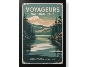 Vintage poster Voyageurs National Park: retro kunst Minnesota Lake