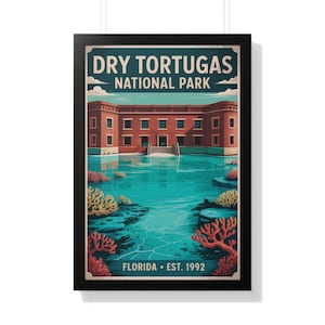 Póster del Parque Nacional Dry Tortugas: Arte de viaje vintage de Florida