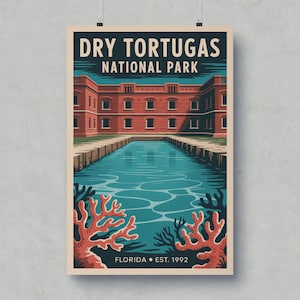 Dry Tortugas National Park Poster: Vintage Travel Art Print, Florida Coastal Decor