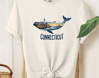 Connecticut Whale Lighthouse T-Shirt: Coastal New England Gift