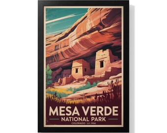 Póster del Parque Nacional Mesa Verde: Impresión vintage de viaje a Colorado