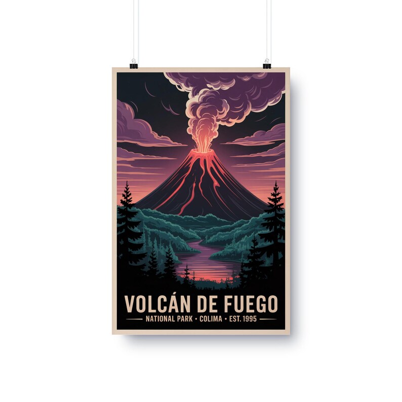 Volcan De Fuego National Park Poster, Mexican Landscape Art - Etsy