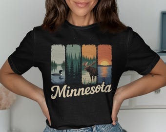 Minnesota Nature T-Shirt: Vintage Eistaucher, Elch, See-Kleid