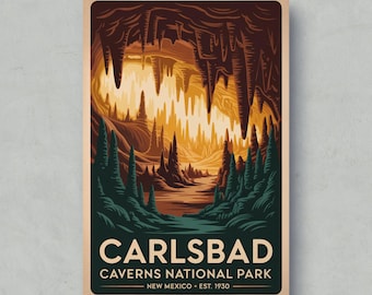 Carlsbad Caverns Vintage Travel Poster: New Mexico National Park Art