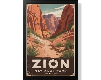 Zion National Park Vintage Travel Poster: Utah Canyon Landscape Art