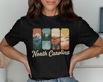 Retro North Carolina T-Shirt: Scenic Mountain and Coastal Design