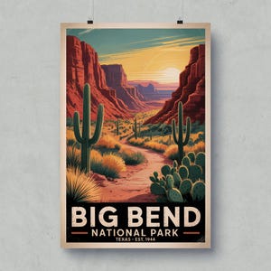 Big Bend National Park Poster, Vintage Texas Art Print, Retro National Park Landscape, Desert Adventure Wall Art, Southwest Decor