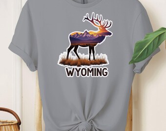 Wyoming Elk Sunset Graphic Tee: Mountain Wildlife Shirt
