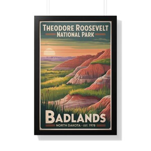 Theodore Roosevelt National Park poster, Badlands North Dakota vintage travel art, Retro landscape wall decor, National Park gift