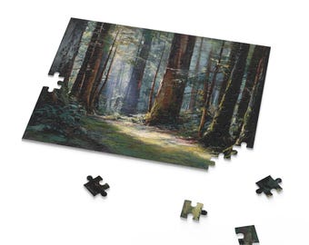 Redwood Forest Puzzle • Nature Woods Jigsaw • Serene Path Puzzle • Hiking & Camping Gift • 120 / 252 / 500 Pieces