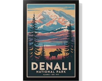 Denali nationalpark-affisch: Vintage Alaska-resekonst