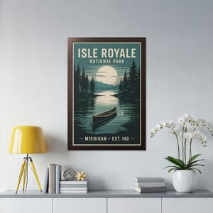 Isle Royale National Park Poster, Vintage Travel Art, Canoe Lake ...
