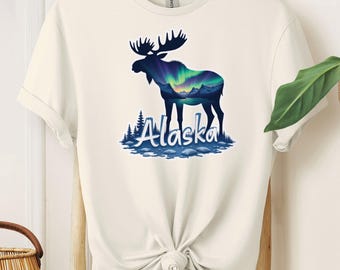 Alaska Moose Shirt | Northern Lights Tee, Nature Graphic T-Shirt, Hoodie or Sweater