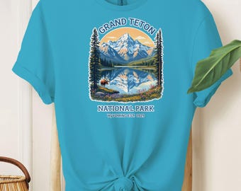 T-shirt Grand Teton National Park: Retro Wyoming Mountain Souvenir - aangepaste tekst