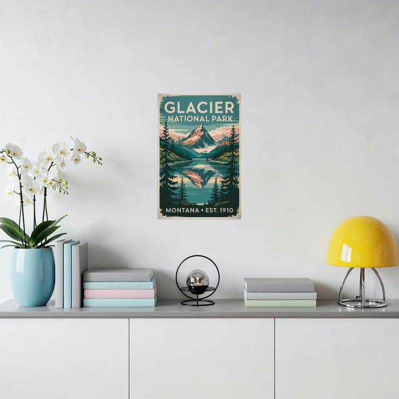 Glacier National Park Poster: Vintage Montana Landscape Art Print - Etsy