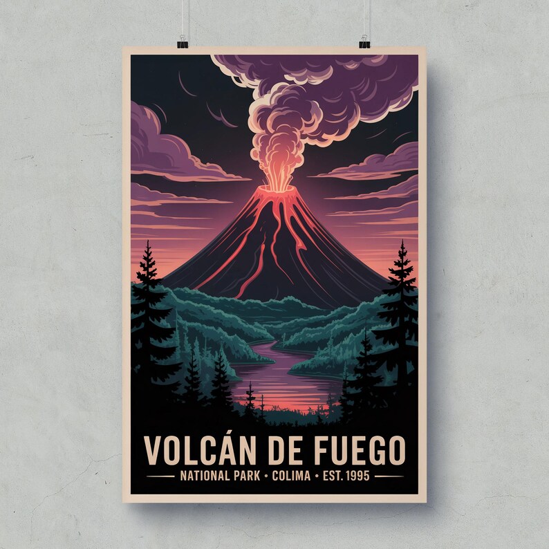 Volcan De Fuego National Park Poster, Mexican Landscape Art - Etsy