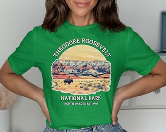 Theodore Roosevelt National Park T-Shirt: Retro Bison Graphic Tee