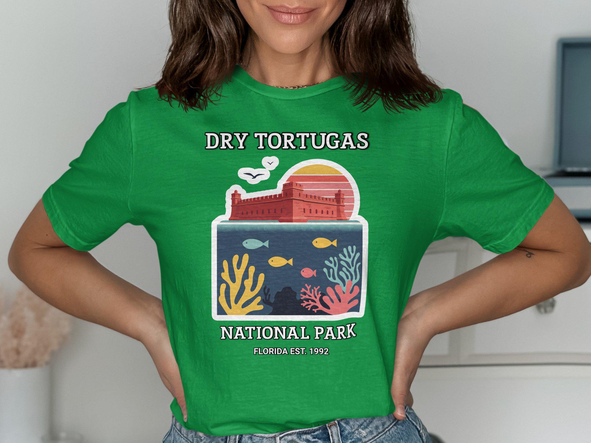Dry Tortugas National Park T-Shirt: Retro Sunset Coral Reef Design
