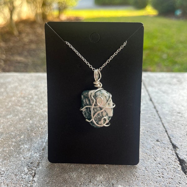 Hand Wrapped Tree Agate Crystal Pendant Necklace