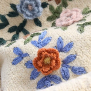 Cappotto di lana fatto a mano all'uncinetto Simpatico maglione di pizzo Dolce cardigan a fiori per ragazza immagine 3