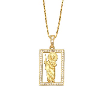 Collar San Judas Tadeo, Colgante San Judas, cadena de oro, collar de oro, baño de oro, joyería religiosa
