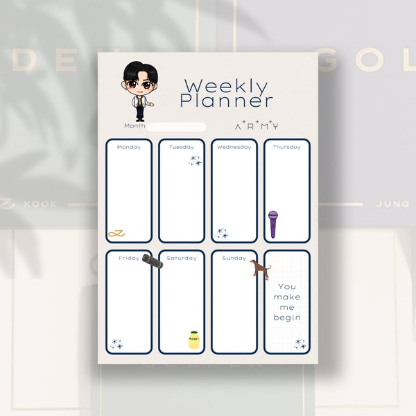 BTS Jungkook Weekly and Daily Planner Templates Available in A4 and B5 sizes (PDF), Digital File, Instant Download, 12 pages