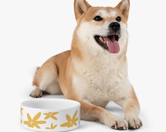 Yellow Floral Pet Bowl