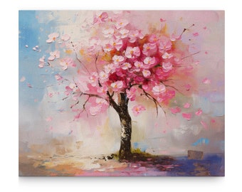 Pink Tree Oil Painting, Nature Art