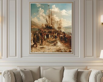 Irish Exodus Painting, Maritime Scene
