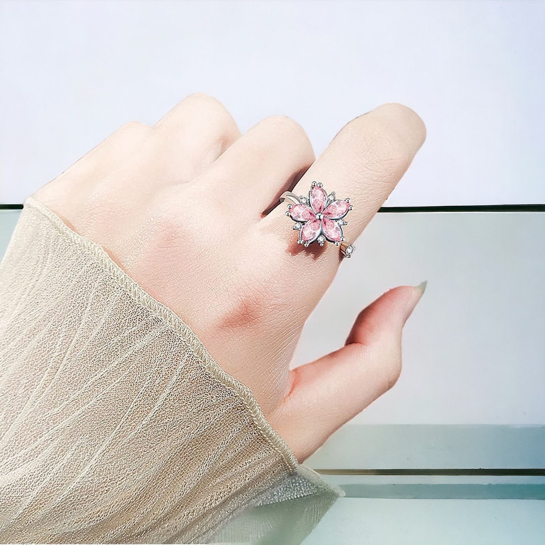 Flower Anxiety Ring, Fidget Ring, 925 Sterling Silver, Spinner Ring ...