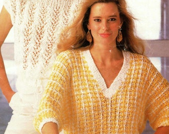 Tejidos Zoom de Cleckheaton. Rápido y sencillo. 2 camisetas para mujer. Patrón de tejido vintage en formato PDF.