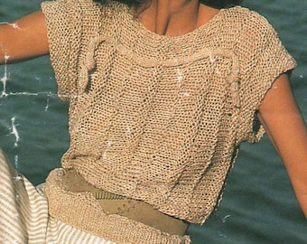 Vtg Damski Top Letni z Okrągłym Dekoltem. Sirdar 7455 Szybki i Prosty. Lniany Wygląd. Wzór Vintage Knitting w formacie PDF.