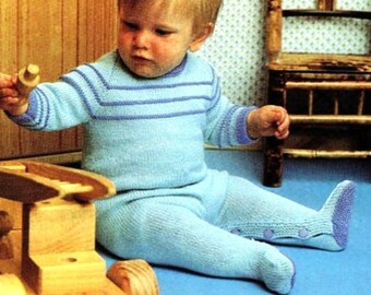 Vtg Patons 649 - Modelli 7 e 8. Tutina monopezzo per neonati (2 modi). 4 Ply feathersoft o patonyl. Modello di maglia vintage in formato PDF.