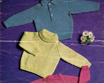 Modello vintage a maglia trio: 5 capi, 8 capi e 12 capi. Download immediato in formato PDF. Informazioni sulle taglie nelle foto.