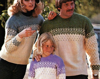 Modello Vtg Patons 94 Caressa - Maglione da donna/ragazza e maglione da uomo/ragazzo. Informazioni sulle taglie nelle foto. Modello in formato PDF.