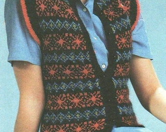 Gilet e maglione vintage Capricorno B324 da donna in maglia con bottoni. Con lavorazione a maglia Capricorno Bulky e Fantasy 8ply. Modello in PDF.