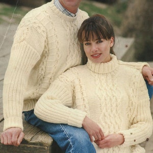 Vtg Patons L549 Women's and Men's Cable Knit Sweater Jumper. Patons Totem 12 Ply. Vintage Knitting Pattern in PDF format.