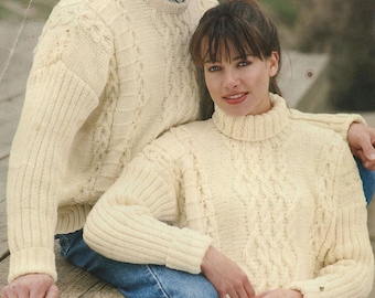 Vtg Patons L549 Damski i męski sweter Cable Knit Sweater. Patons Totem 12 Ply. Wzór Vintage Knitting w formacie PDF.