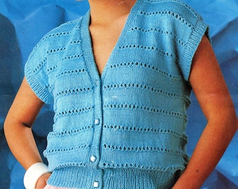 Springtime Knits x4 od Cleckheaton. Super ładne letnie dzianiny. 4 x damskie topy S, M, L. Wzór na robótki vintage w formacie PDF.