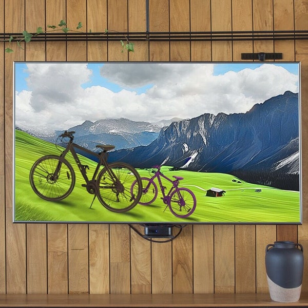 Artful Frame Art Tv,Mountain Trail Biking, Alpine Springful Landscape,Stunning Natural Scene,Mountaineer Gift Idea, Wild Mountain,Alps Lover